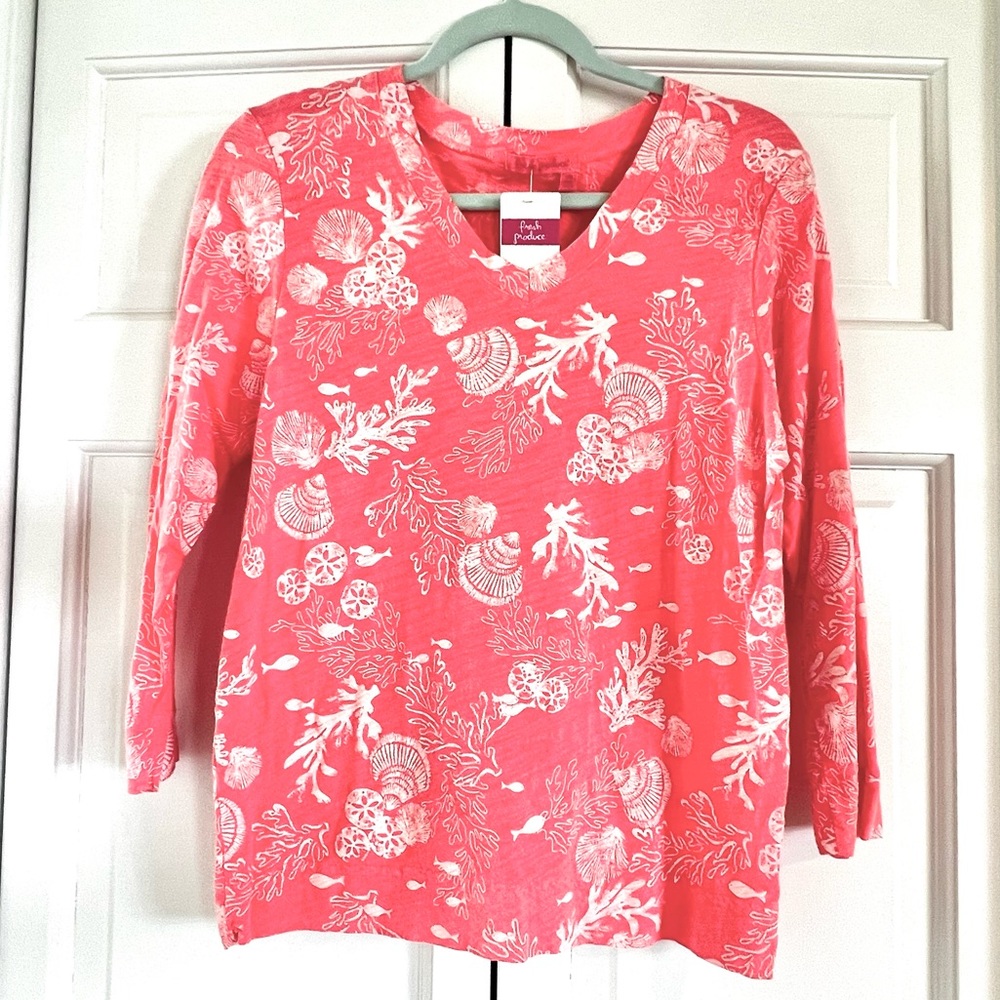 Fresh Produce White Sands 3/4 Sleeve Coral Top